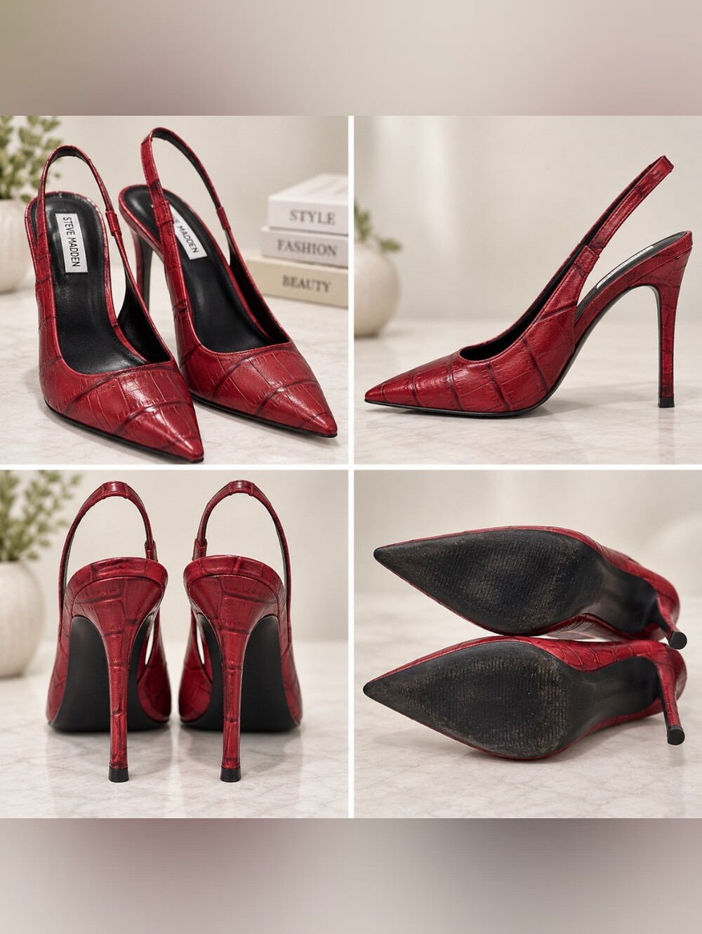 Steve Madden Red Croc-Embossed Pointed Toe Slingback Heels – Size 8M